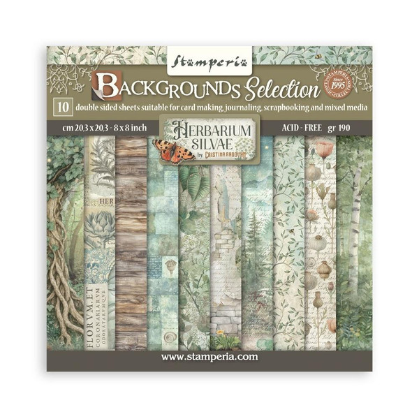 Stamperia - Backgrounds Double-Sided Paper Pad 8"X8" 10/Pkg - Herbarium Silvae - SBBS136