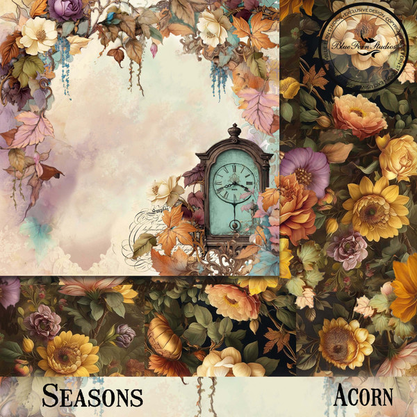 Blue Fern Studios - 12x12 Dbl Sided Paper - Seasons -  Fall - Acorn