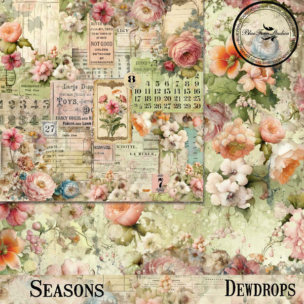 Blue Fern Studios - 12x12 Dbl Sided Paper - Seasons -  Spring - Dew Drops