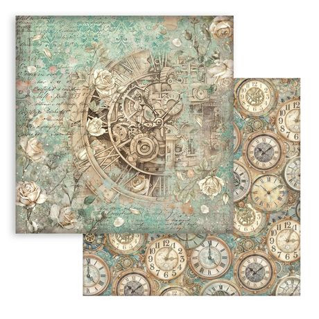 Stamperia - Double-Sided Cardstock 12x12 - Gardens of Time - Clock and Roses - SBB1140