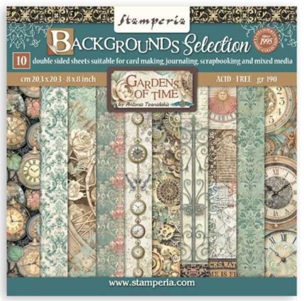 Stamperia - Scrapbooking Double-Sided Paper Pad 8"X8" 10/Pkg - Gardens of Time - Backgrounds - SBBS142Stamperia - Scrapbooking Double-Sided Paper Pad 8"X8" 10/Pkg - Gardens of Time - Backgrounds - SBBS142
