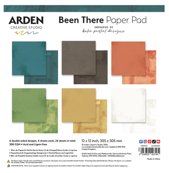 Katie Pertiet - Arden - Solids Paper Pad 12x12 24/Pkg - Been There - ACSPP0021

With 4 sheets of each design, this pad provides 24 premium 200gsm papers, all acid and lignin-free to ensure your projects remain vibrant over time. The sturdy uncoated stock is perfect for layering, matting, building pages, and adding structure to handmade cards, journals, albums, and mixed-media creations.