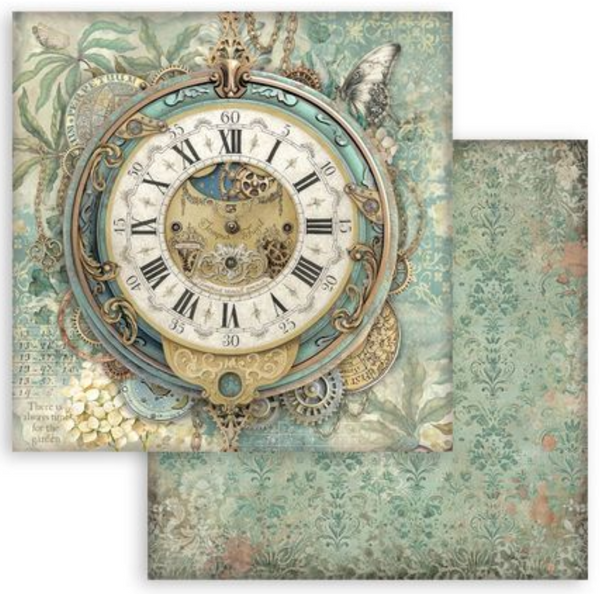Stamperia - Double-Sided Cardstock 12x12 - Gardens of Time - Big Clock - SBB1145