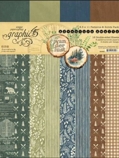 Graphic 45 - Patterns & Solids Collection Pack 8.5x11.5 - Adventure Awaits - 4503250