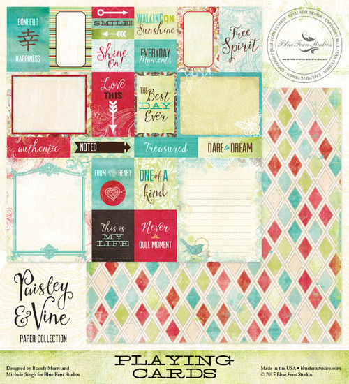 Blue Fern Studios  - Paisley & Vine 12x12 dbl sided paper - Playing Cards