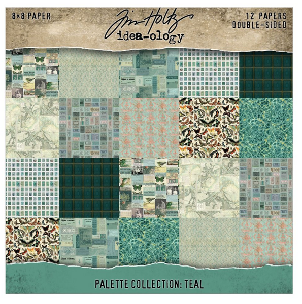 Tim Holtz Idea-ology Double-Sided Cardstock 8"X8" 12/Pkg - Palette Collection: Teal - TH94475