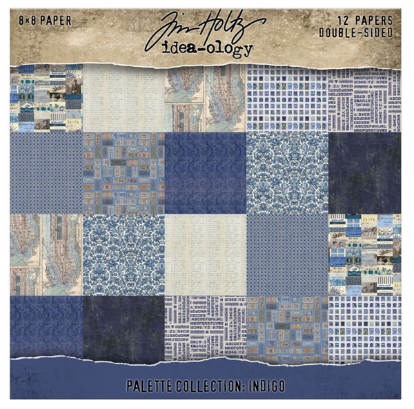 Tim Holtz Idea-ology Double-Sided Cardstock 8"X8" 12/Pkg - Palette Collection: Indigo - TH94476