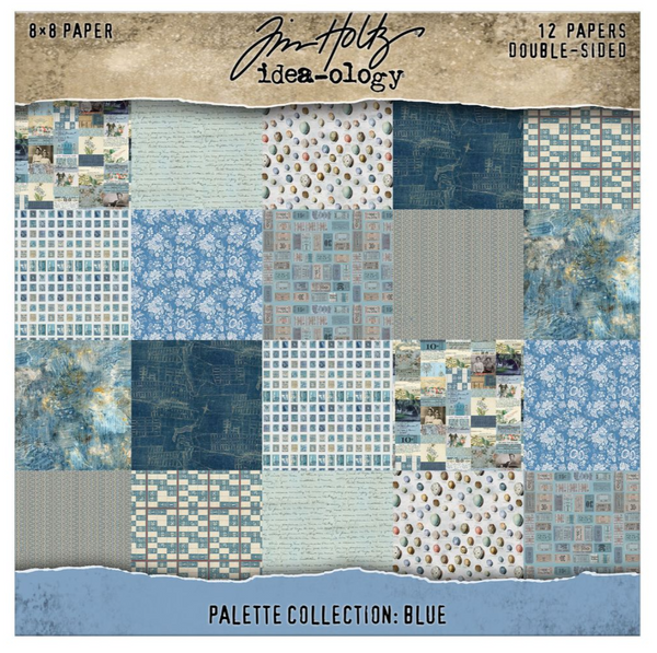 Tim Holtz Idea-ology Double-Sided Cardstock 8"X8" 12/Pkg - Palette Collection: Blue - TH94477