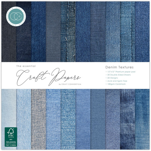 Craft Consortium - Double-Sided Paper Pad 12"X12" 30/Pkg - Denim Textures