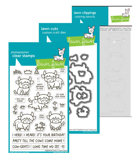 Lawn Fawn - Stamps/Die/Stencil - Highland Cows Bundle - LF416/LF4117/LF4118