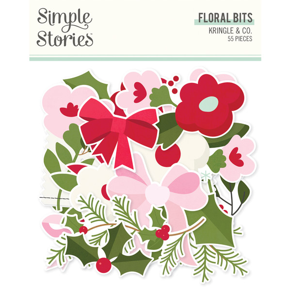 Simple Stories - Floral Bits & Pieces 55/Pkg - Kringle And Co - 27521
