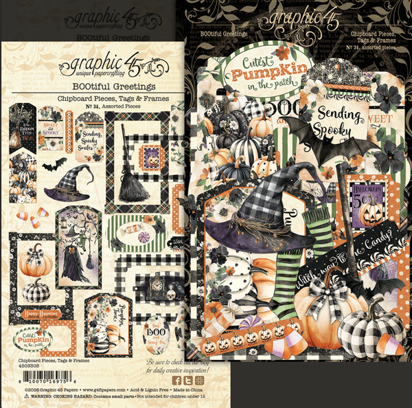 Graphic 45 - Chipboard Tags & Frames - BOOtiful Greetings - 4503303