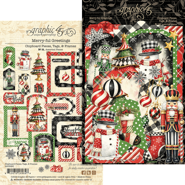 Graphic 45 - Chipboard Tags & Frames - Merry-ful Greetings - 4503280