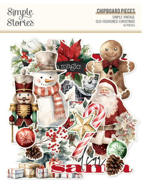 Simple Stories - Chipboard Set - Simple Vintage Old Fashioned Christmas - 27625