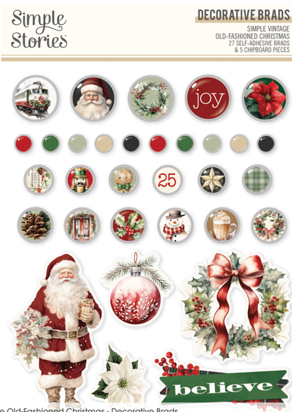 Simple Stories - Decorative Brads 27/Pkg - Simple Vintage Old Fashioned Christmas - 27631
