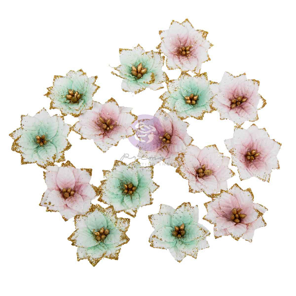 Prima Marketing - Paper Flowers 20/Pkg - Christmas Blush - Snowy Morning - 686277