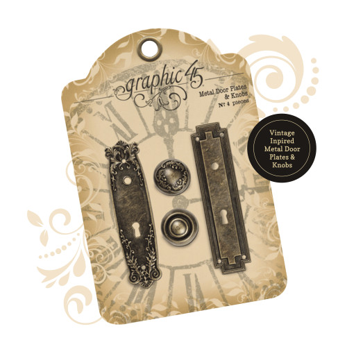 Graphic 45 Antique Brass Metal Door Plates & Knobs (G45 4501295)
