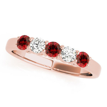 5 stone Wedding Band with Lab-Grown Diamond and Ruby set in 14k gold 5 stone Wedding Band with Lab-Grown Diamond and Ruby set in 14k gold