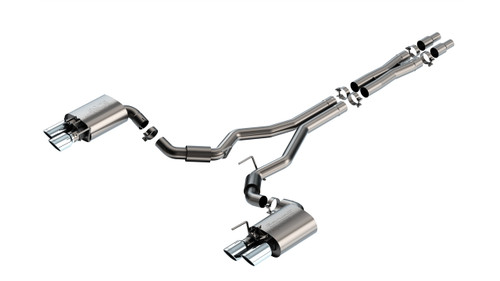 140962 Borla S-Type Cat-Back Exhaust System (3.0" Pipe Diameter & 4.0" Dual Round Rolled Angle-Cut Long Chrome Tips) - Ford Mustang GT 5.0L V8 2024-2026