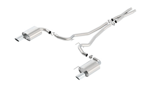 140591 Borla ATAK Cat-Back Exhaust System (2.5" Pipe Diameter & 4.0" Single Round Rolled Angle-Cut Polished Tips) - Ford Mustang GT 5.0L V8 w/ Active Exhaust 2015-2017