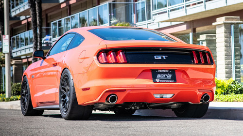 140591 Borla ATAK Cat-Back Exhaust System (2.5" Pipe Diameter & 4.0" Single Round Rolled Angle-Cut Polished Tips) - Ford Mustang GT 5.0L V8 w/ Active Exhaust 2015-2017