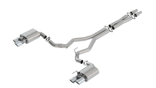 140746 Borla ATAK Cat-Back Exhaust System (3.0" Pipe Diameter & 4.0" Dual Round Rolled Angle-Cut Long Polished Stainless Tips) - Ford Mustang GT 5.0L V8 w/o Active Exhaust 2018-2023