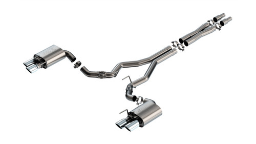 140961 Borla ATAK Cat-Back Exhaust System (3.0" Pipe Diameter & 4.0" Dual Round Rolled Angle-Cut Long Bright Chrome Tips) - Ford Mustang GT 5.0L V8 w/o Active Exhaust 2024-2026