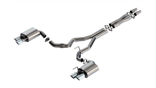 140963 Borla ATAK Cat-Back Exhaust System (3.0" Pipe Diameter & 4.0" Dual Round Rolled Angle-Cut Long Chrome Tips) - Ford Mustang GT 5.0L V8 w/ Active Exhaust 2024-2026