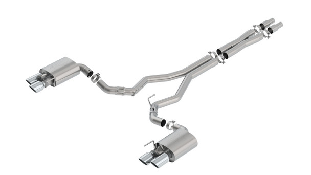 140746 Borla ATAK Cat-Back Exhaust System (3.0" Pipe Diameter & 4.0" Dual Round Rolled Angle-Cut Long Polished Stainless Tips) - Ford Mustang GT 5.0L V8 w/o Active Exhaust 2018-2023