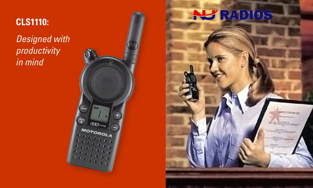 Motorola CLS1110 UHF Two Way Radio for business is a single channel walkie  talkie that includes a holster, battery, charger and more.