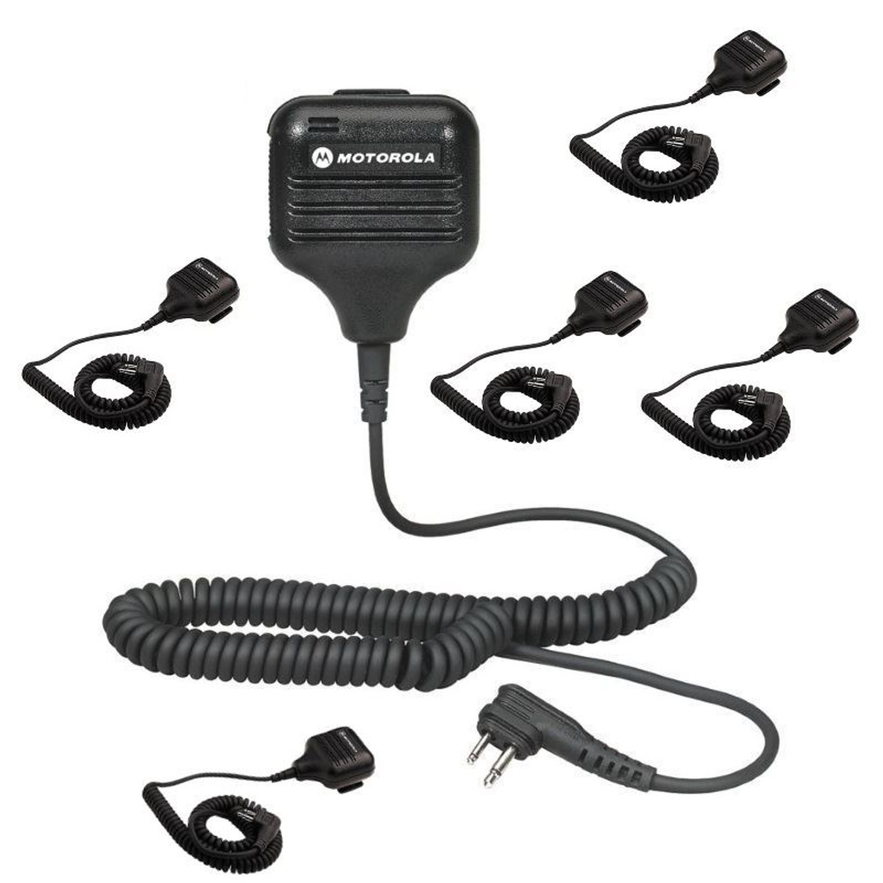 Six Pack of the popular Motorola HKLN4606 Remote Speaker Microphone for Business  Radios has a 2-Pin set up and is great for security or construction jobs.