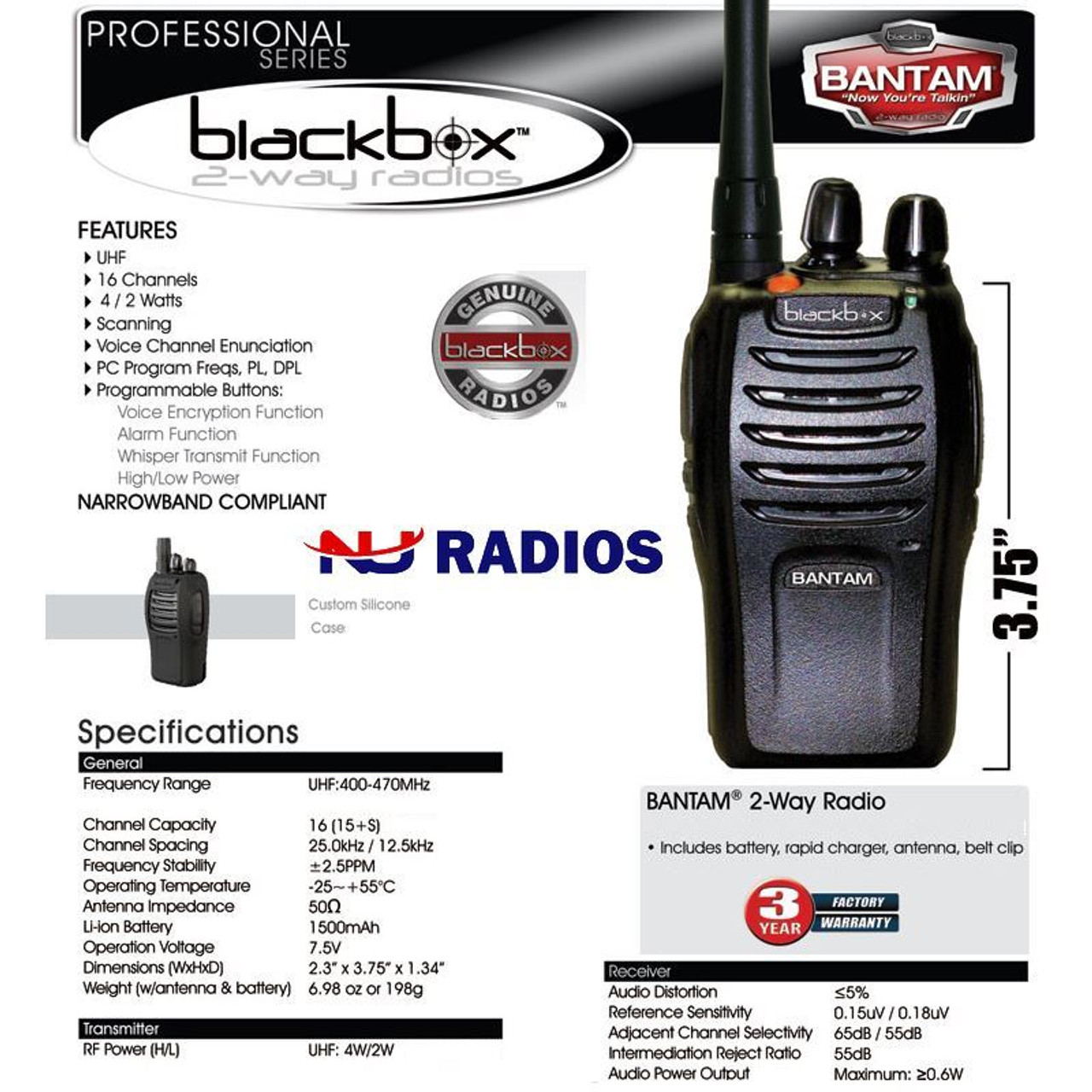 Klein Electronics BANTAM-UHF 2-Way Radio with Kenwood Connector Jack; Compact, Rugged, Full Power Radio; 16 Channels; watts watts RF power; Scanni - 3