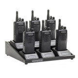 The Kenwood KMB-28 is a multi unit charger. It has 6 adapters for 6 charging trays (not included). This model is made of a combination of metal and plastic. Radios and KSC-35 Charging Cups - Not Included.