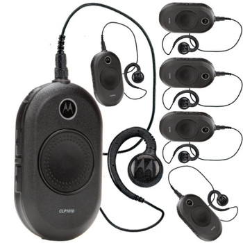 Six Pack of CLP1010 Motorola two-way radios include a rechargeable lithium-ion battery that lasts up to 9 hours on a single charge, a belt holster, a charger, an earpiece/mic and a stand-up charging tray. Great for Retail Storefronts, Restaurants, Schools and more. Six Pack of CLP1010 Motorola two-way radios include a rechargeable lithium-ion battery that lasts up to 9 hours on a single charge, a belt holster, a charger, an earpiece/mic and a stand-up charging tray. Great for Retail Storefronts, Restaurants, Schools and more.