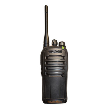 The Blackbox DMR UHF GO 2-way radio offers 32 UHF channels in digital analog capability in an affordable radio. IP56 water resistant construction for durability. The Blackbox DMR UHF GO 2-way radio offers 32 UHF channels in digital analog capability in an affordable radio. IP56 water resistant construction for durability.