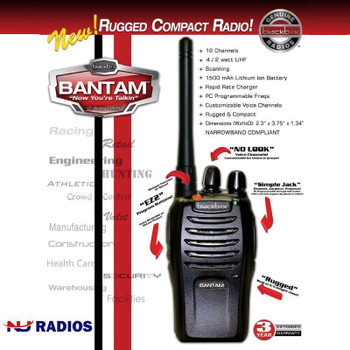 The Bantam Blackbox Radio is a popular, small, rugged radio. Radio available in UHF, 4 watts of power, 16 Channels, VOX and Repeater Capable.