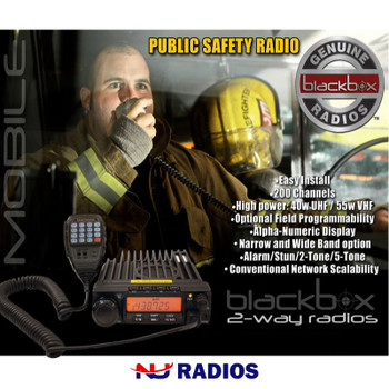 Klein Blackbox UHF Mobile Radio is a high powered public safety grade vehicle radio. Use any frequency in these bands 400 490 mhz UHF.  A DTMF handset is included.