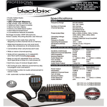 Klein Blackbox VHF Mobile Radio is a high powered public safety grade vehicle radio. Use any frequency in these bands  135 - 174 mhz VHF.  A DTMF handset is included.