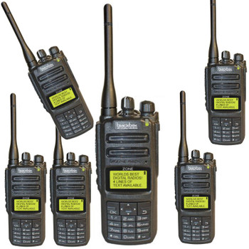 Six Pack of Blackbox ZONE-KP Digital Analog Two Way Radios. This Digital Analog UHF two way radio is feature rich and compatible with MotoTRBO and Hytera series radios. The Blackbox Zone Digital radio is waterproof rated IP65 military grade durability, and is still light weight for easy carry and wear. Six Pack of Blackbox ZONE-KP Digital Analog Two Way Radios. This Digital Analog UHF two way radio is feature rich and compatible with MotoTRBO and Hytera series radios. The Blackbox Zone Digital radio is waterproof rated IP65 military grade durability, and is still light weight for easy carry and wear.