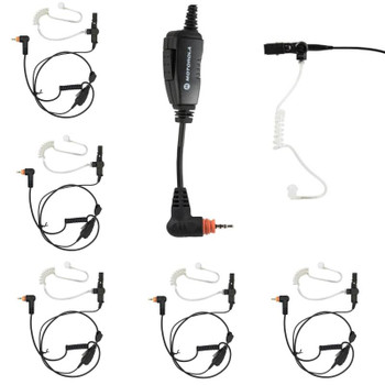 Get your six pack of PMLN7158 Surveillance Earpieces. This Motorola is an in-line push-to-talk (PTT) and microphone combined on a single wire to make communication more covert for security personnel.