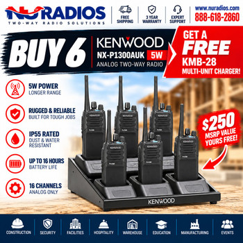 BUY 6 KENWOOD NX-P1300AUK 5W ANALOG RADIOS

GET A FREE KENWOOD KMB-28 MULTI-UNIT CHARGER!
