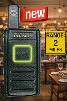 The Black Box POCKET G3 UHF 16 Channels has an Output of 1.5W. Voice Prompt, VOX Function, Scan Function and Scramble Function. Great low cost two way business radio.