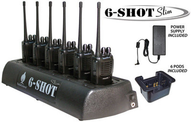 A must have for all your two-way radios. Save your outlets and use this 6 SHOT multi unit rapid charger for centralized, convenient storage and charging. Compatible with Blackbox GO, Blackbox ZONE, Blackbox Bantam and Blackbox PLUS.
