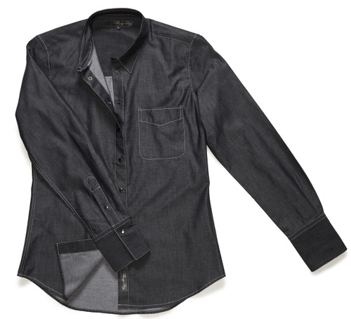 The Denim Ivy in black. It's a lighter weight denim shirt that layers easily beneath your favorite pieces. Like all denim products, this lightweight shirt will lighten slightly as you launder it.