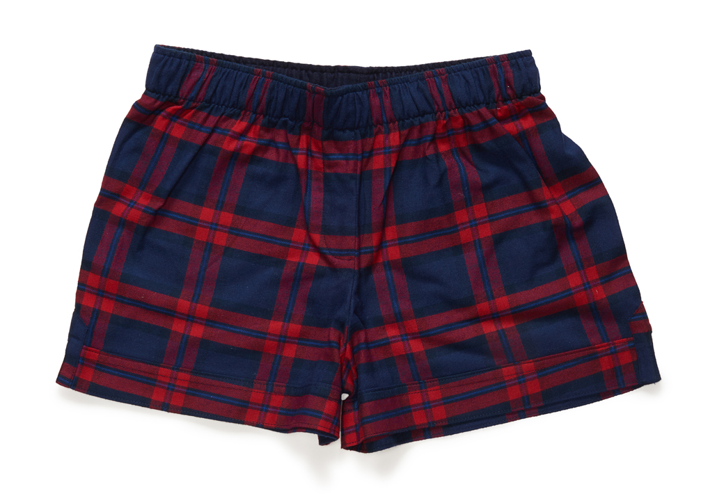 The Flannel Boxer in blue + red plaid.
