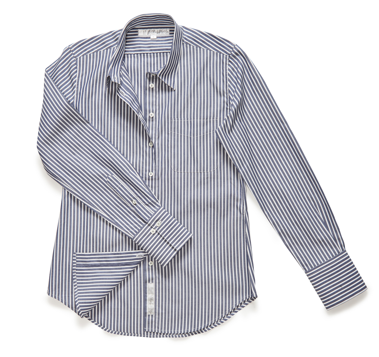The Ivy in Military blue stripe fashioned with pinpoint cotton.