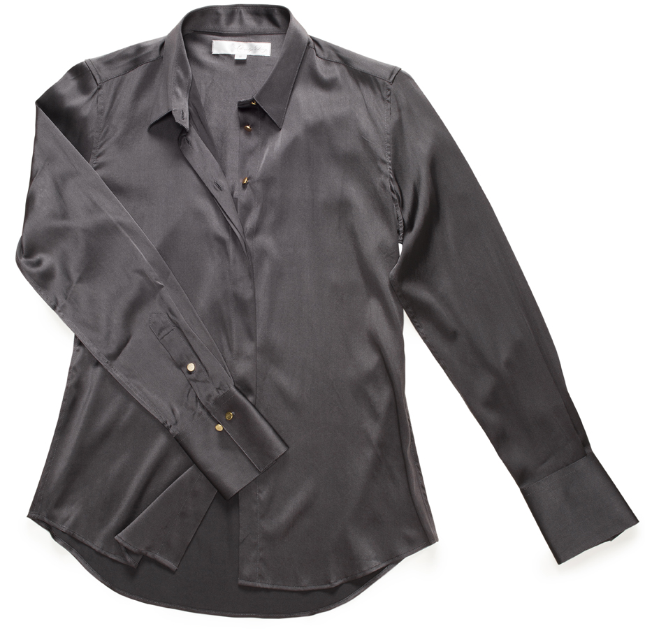 The Silk Ivy rendered in silk charmeuse with golden buttons.