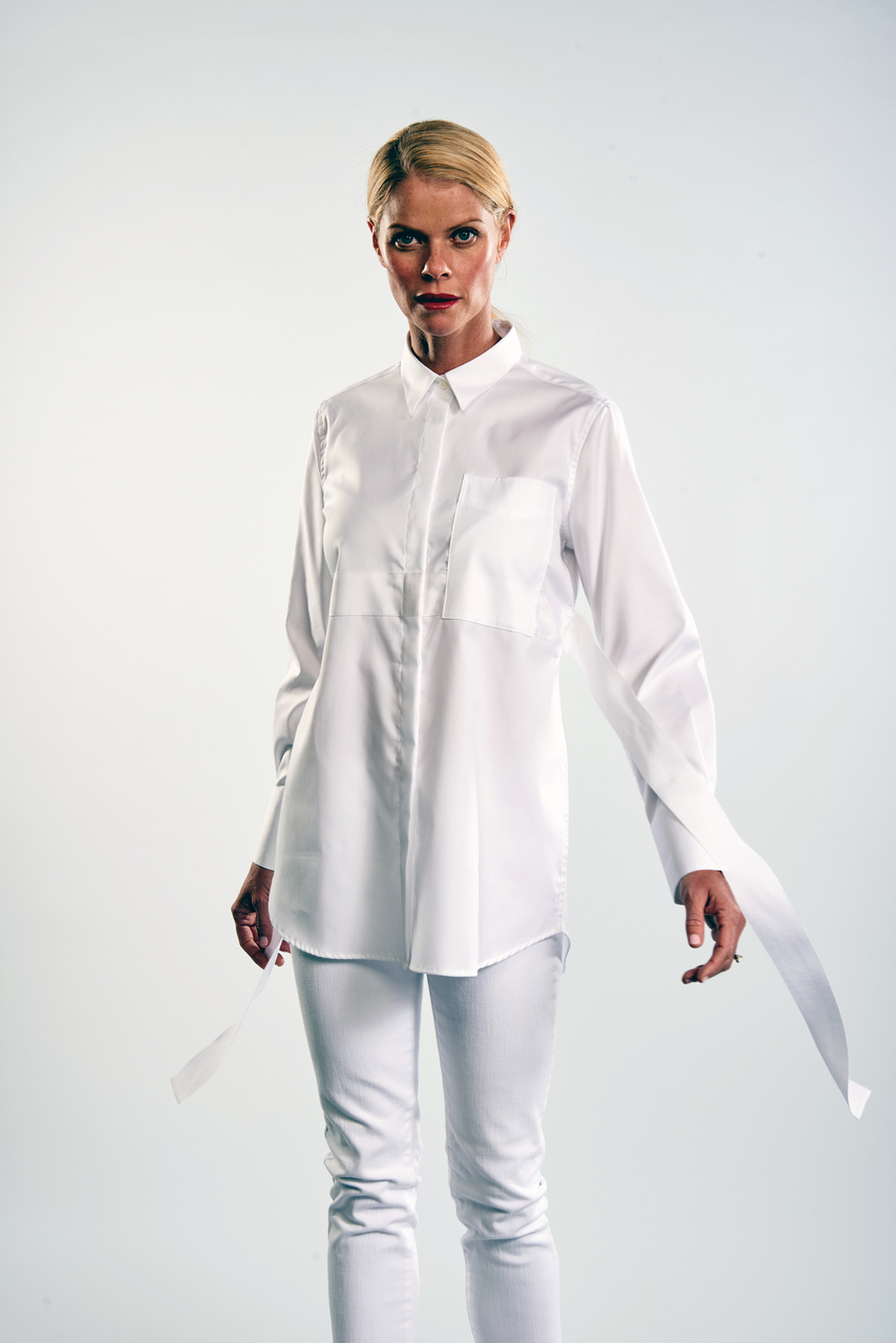 We love the option of just letting the attached belt fall to the side of this shirt.
