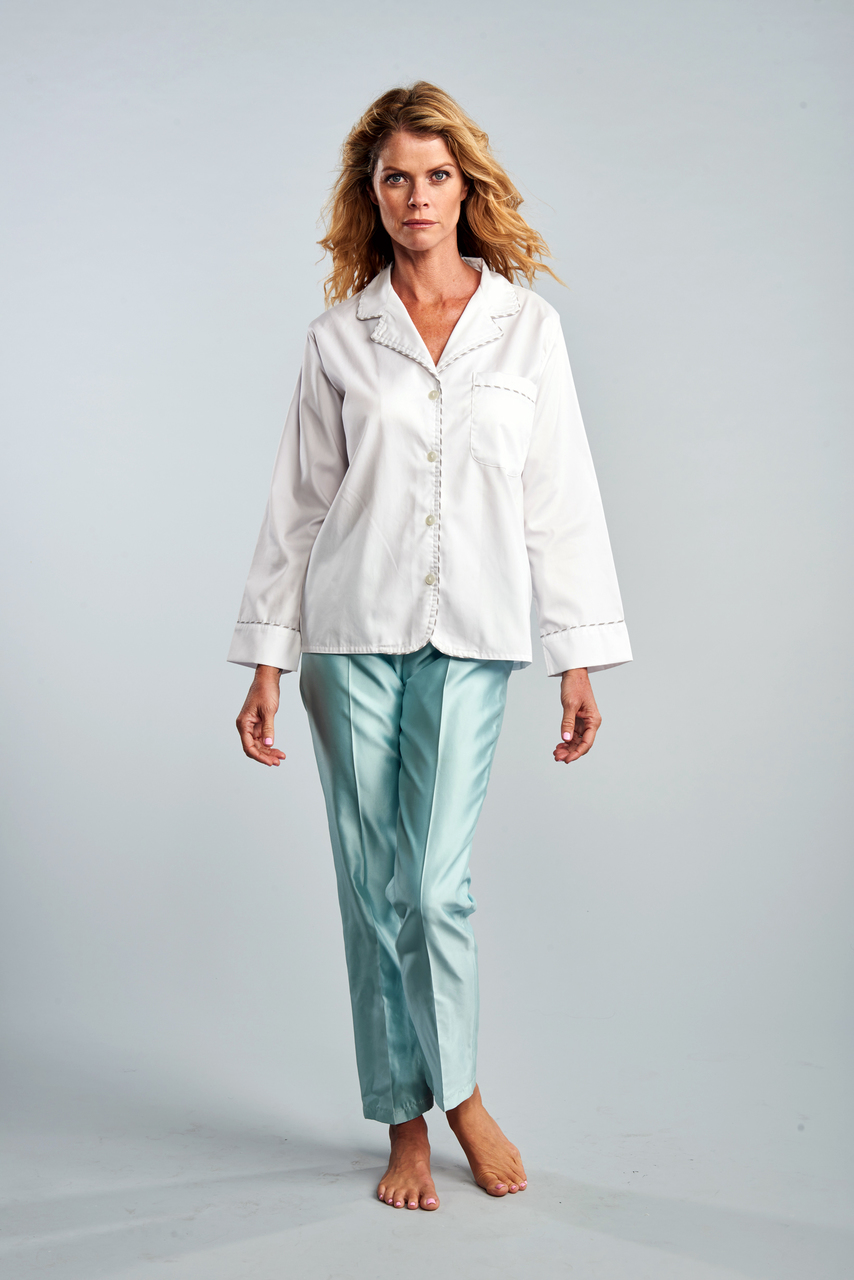 Why not pair the Pajama Top with some vintage satin pants and flats.