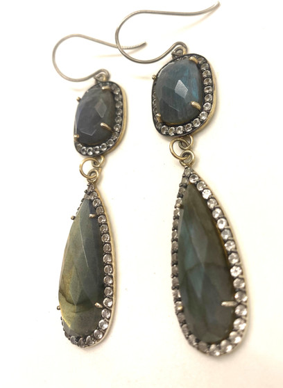 Labradorite and White Topaz Drop Earrings